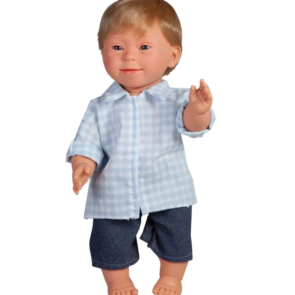 Puppe M. Down-Syndrom - Junge, Blo. Haar, 40 Cm