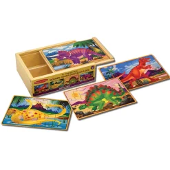 Puzzles Aus Holz - 4 X 12 Teile, Dinosaurier