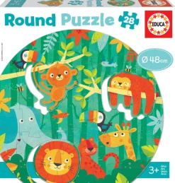 Rundes Puzzle M. 28 Teilen - Urwaldtiere